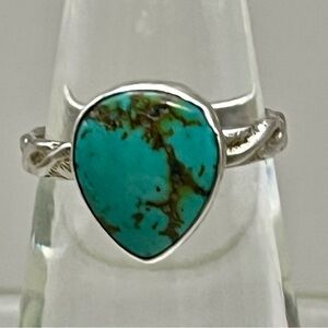 Sterling Silver and Turquoise Teardrop Ring with Elegant Band